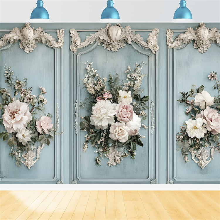 Mother's Day Backdrops Romantic Peony Blue Wall Backdrop GQ2-204