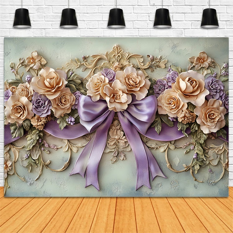 Mother's Day Photo Backdrop Soft Lavender Rose Bow Backdrop GQ2-205