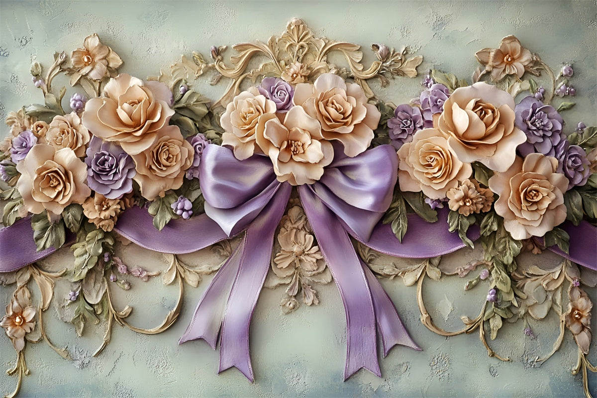 Mother's Day Photo Backdrop Soft Lavender Rose Bow Backdrop GQ2-205