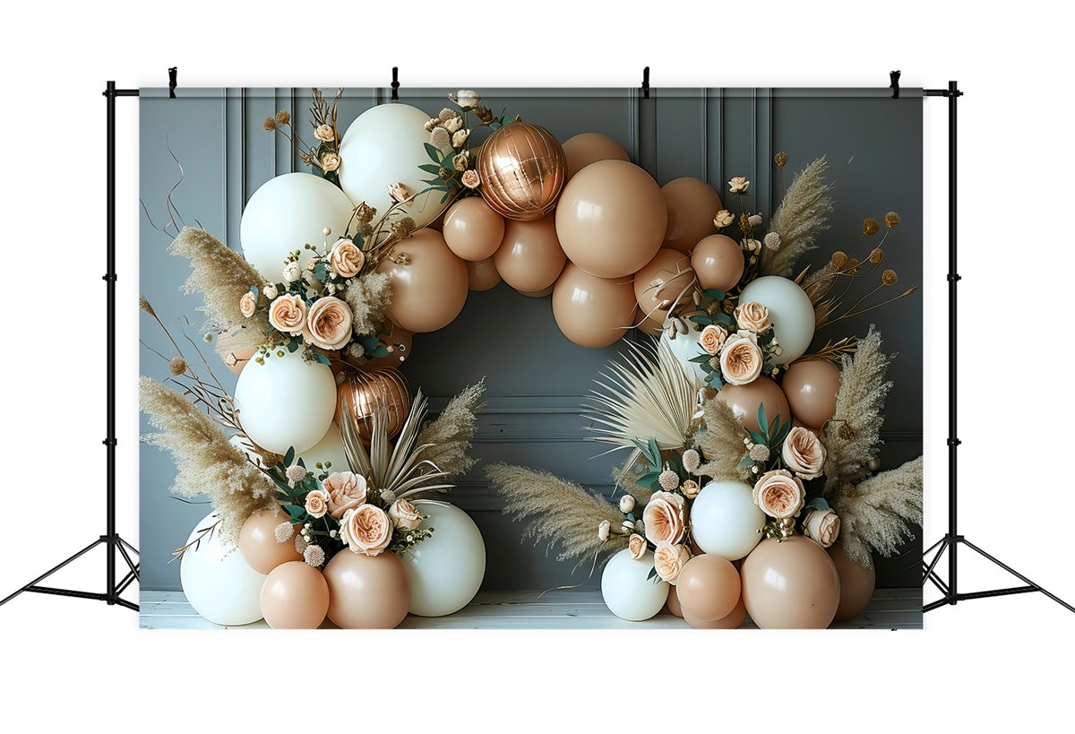 Boho Backdrop Romantic Floral Balloon Arch Backdrop GQ2-23