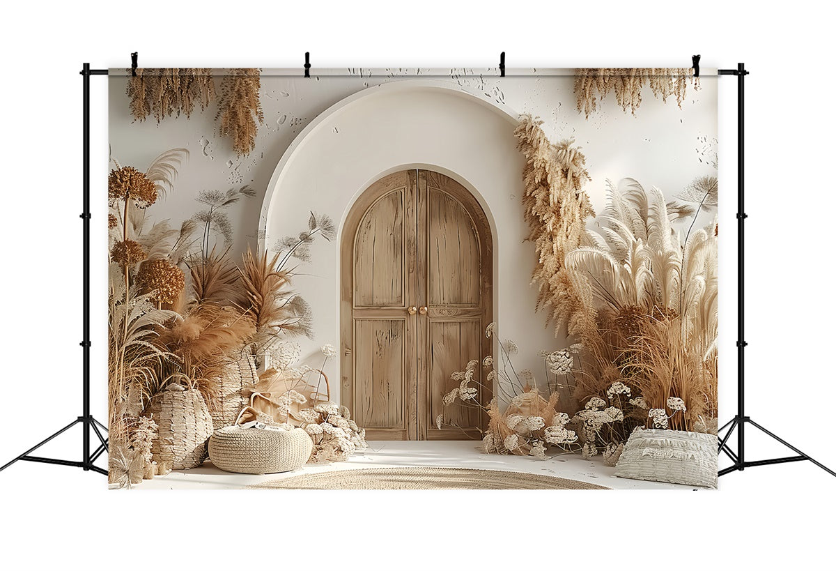 Boho Backdrop Ideas Warm Pampas Wooden Door Backdrop GQ2-24