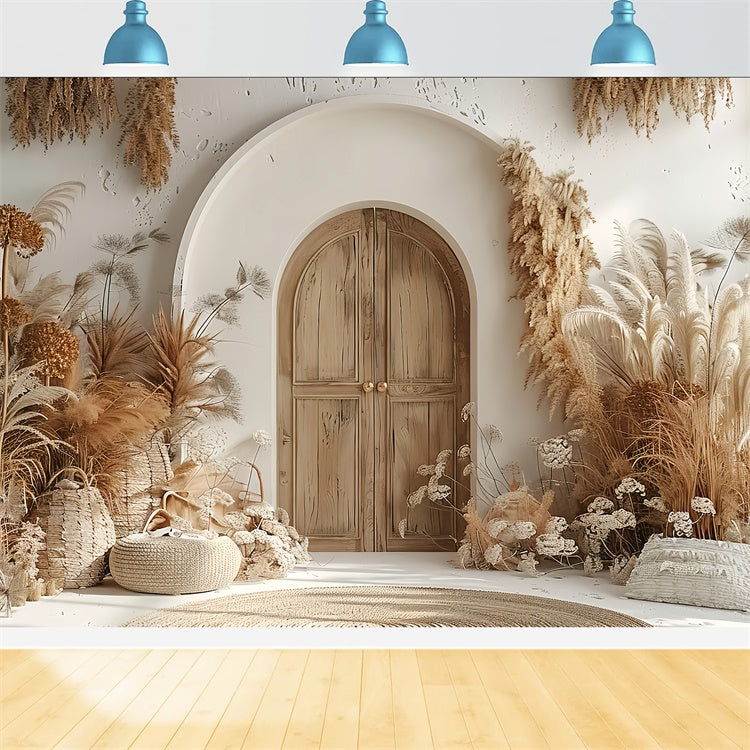 Boho Backdrop Ideas Warm Pampas Wooden Door Backdrop GQ2-24