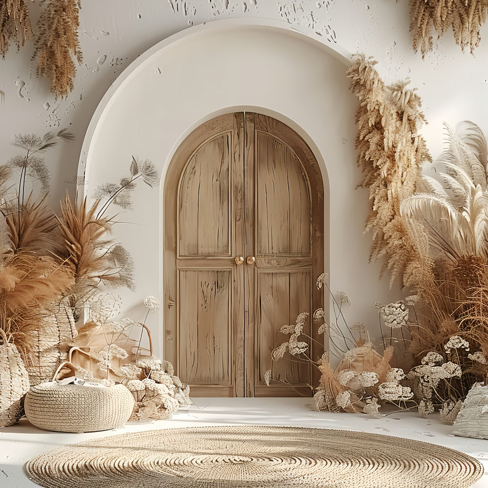 Boho Backdrop Ideas Warm Pampas Wooden Door Backdrop GQ2-24