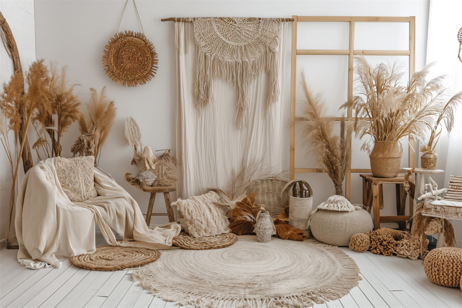 Boho Photo Backdrop Soft Cream Wall Macrame Backdrop GQ2-25