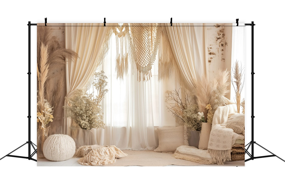 Bohemian Backdrop Cream Curtain Beige Macrame Backdrop GQ2-26