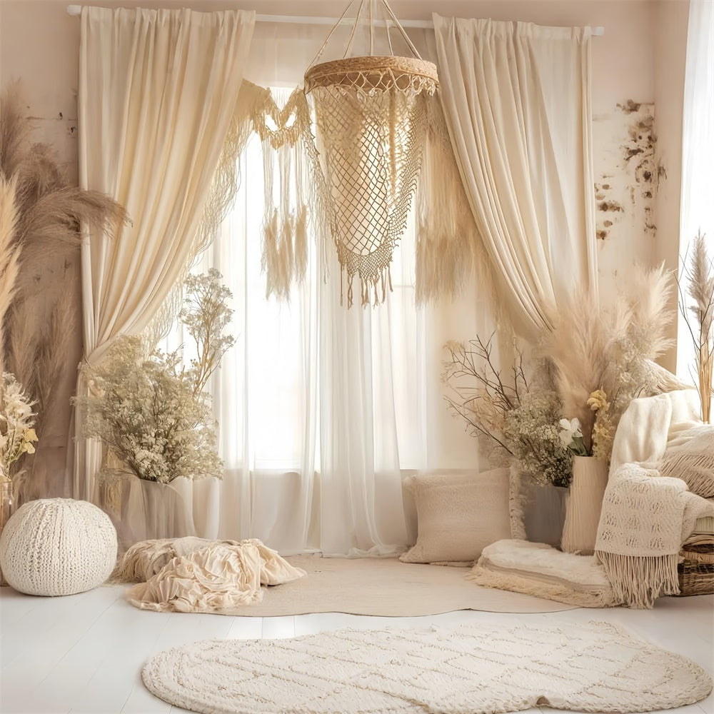 Bohemian Backdrop Cream Curtain Beige Macrame Backdrop GQ2-26