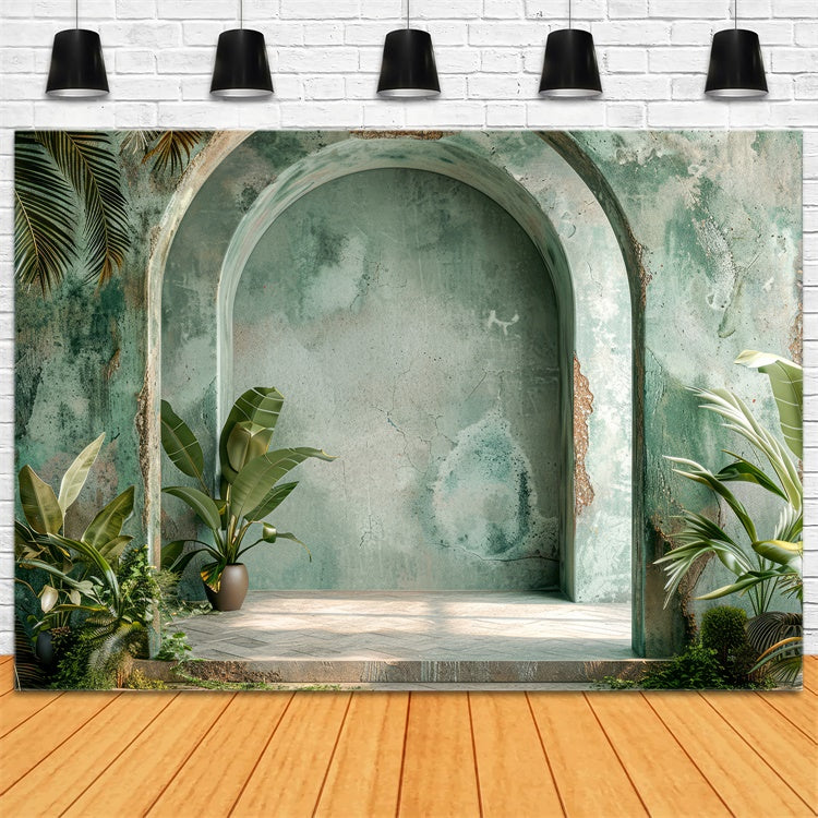 Boho Arch Backdrop Green Archway Tropical Plants Backdrop GQ2-33