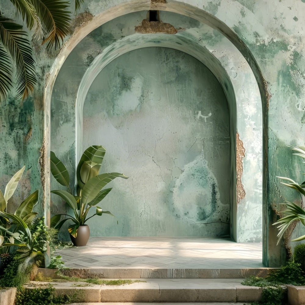 Boho Arch Backdrop Green Archway Tropical Plants Backdrop GQ2-33