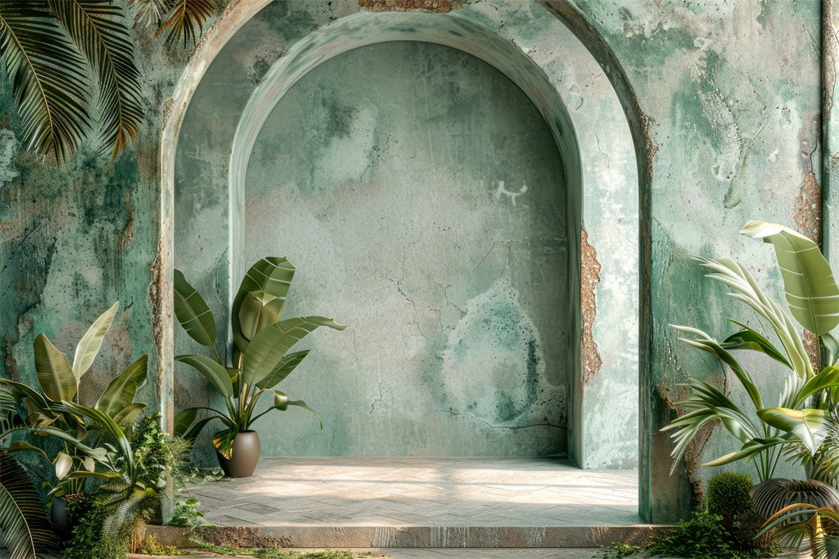 Boho Arch Backdrop Green Archway Tropical Plants Backdrop GQ2-33