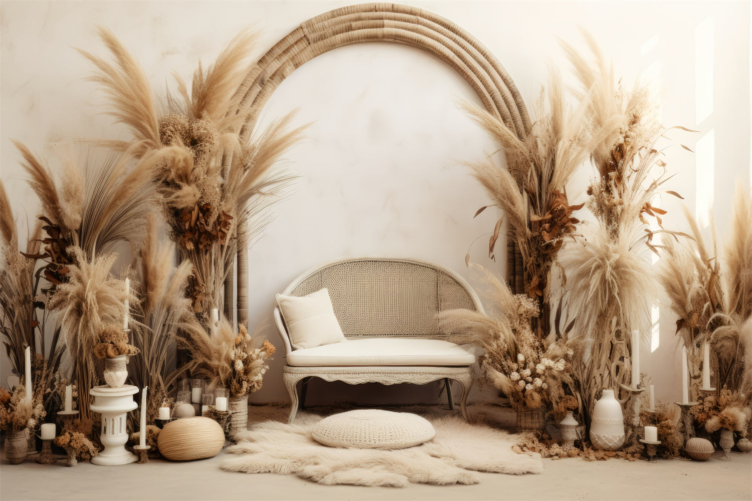 Bohemian Backdrop Vintage-Inspired Pampas Candle Backdrop GQ2-34