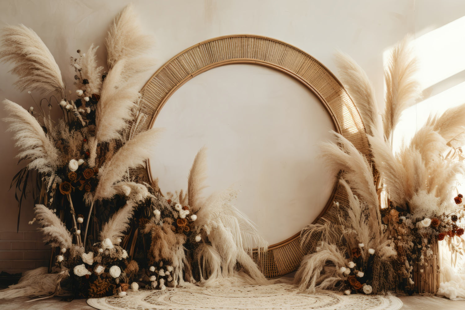 Boho Photography Backdrop Cozy Pampas Arch Floral Backdrop GQ2-35