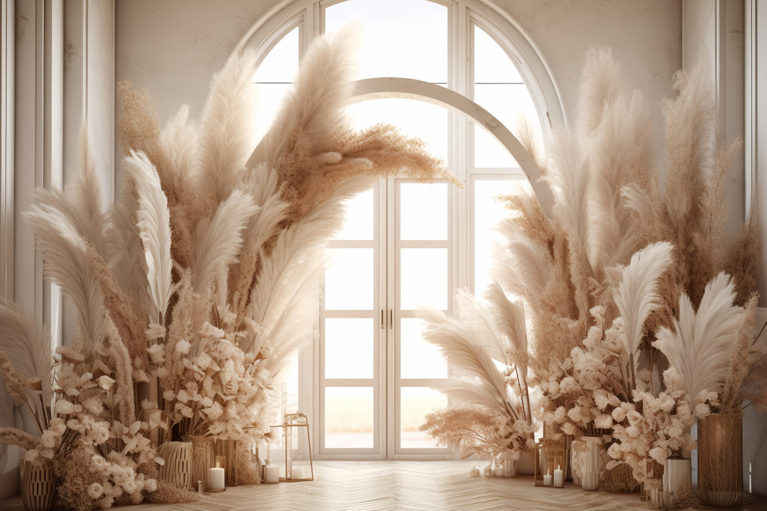 Bohemian Backdrop Pampas Grass Candle Floral Backdrop GQ2-42