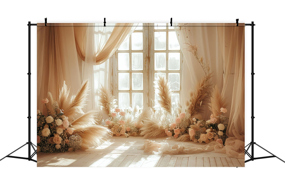 Boho Backdrops Blush Pampas Floral Window Photography Backdrop GQ2-44