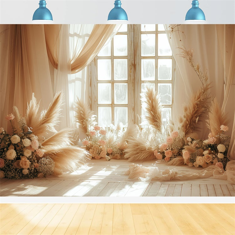 Boho Backdrops Blush Pampas Floral Window Photography Backdrop GQ2-44