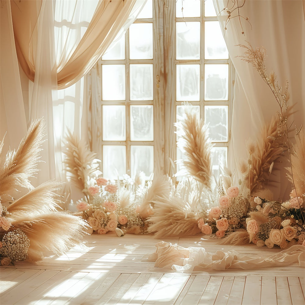 Boho Backdrops Blush Pampas Floral Window Photography Backdrop GQ2-44