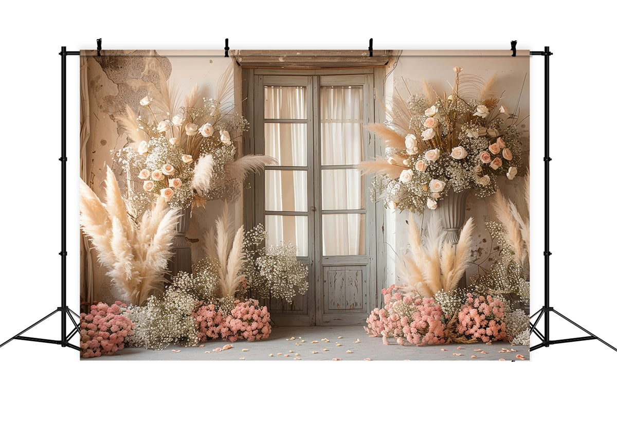 Boho Wedding Backdrop Pampas Floral Door Backdrop GQ2-46