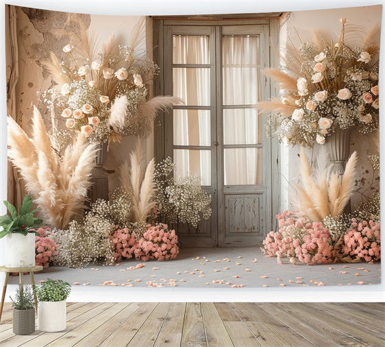 Boho Wedding Backdrop Pampas Floral Door Backdrop GQ2-46