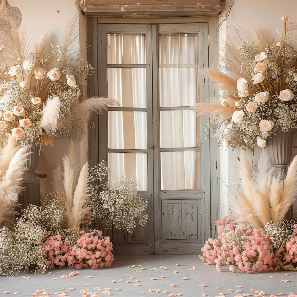 Boho Wedding Backdrop Pampas Floral Door Backdrop GQ2-46