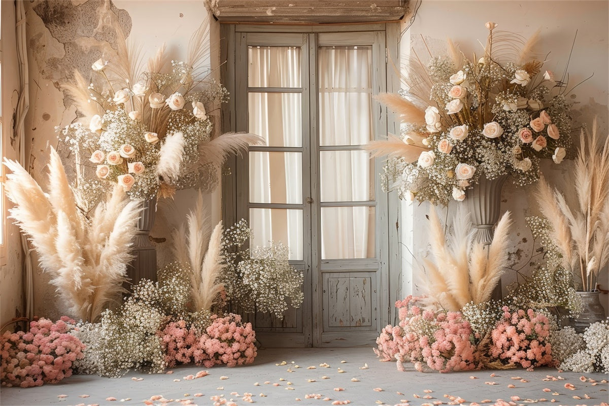 Boho Wedding Backdrop Pampas Floral Door Backdrop GQ2-46