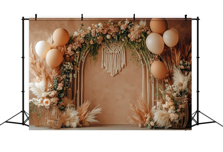 Boho Arch Backdrop Rose Pampas Balloon Photography Backdrop GQ2-47