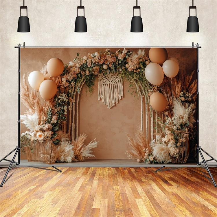 Boho Arch Backdrop Rose Pampas Balloon Photography Backdrop GQ2-47