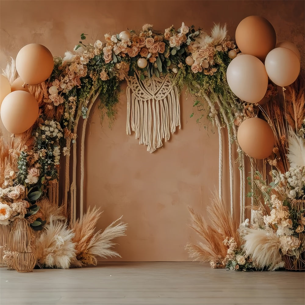 Boho Arch Backdrop Rose Pampas Balloon Photography Backdrop GQ2-47