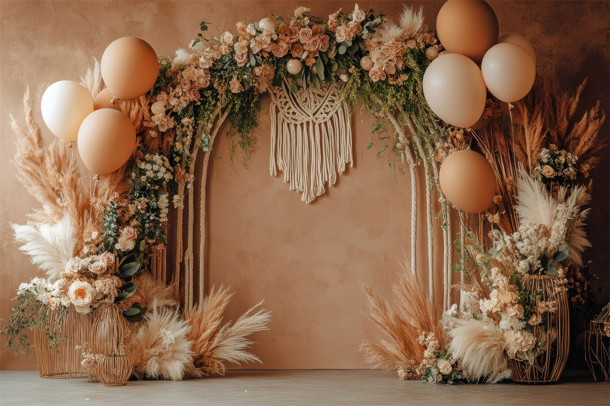 Boho Arch Backdrop Rose Pampas Balloon Photography Backdrop GQ2-47