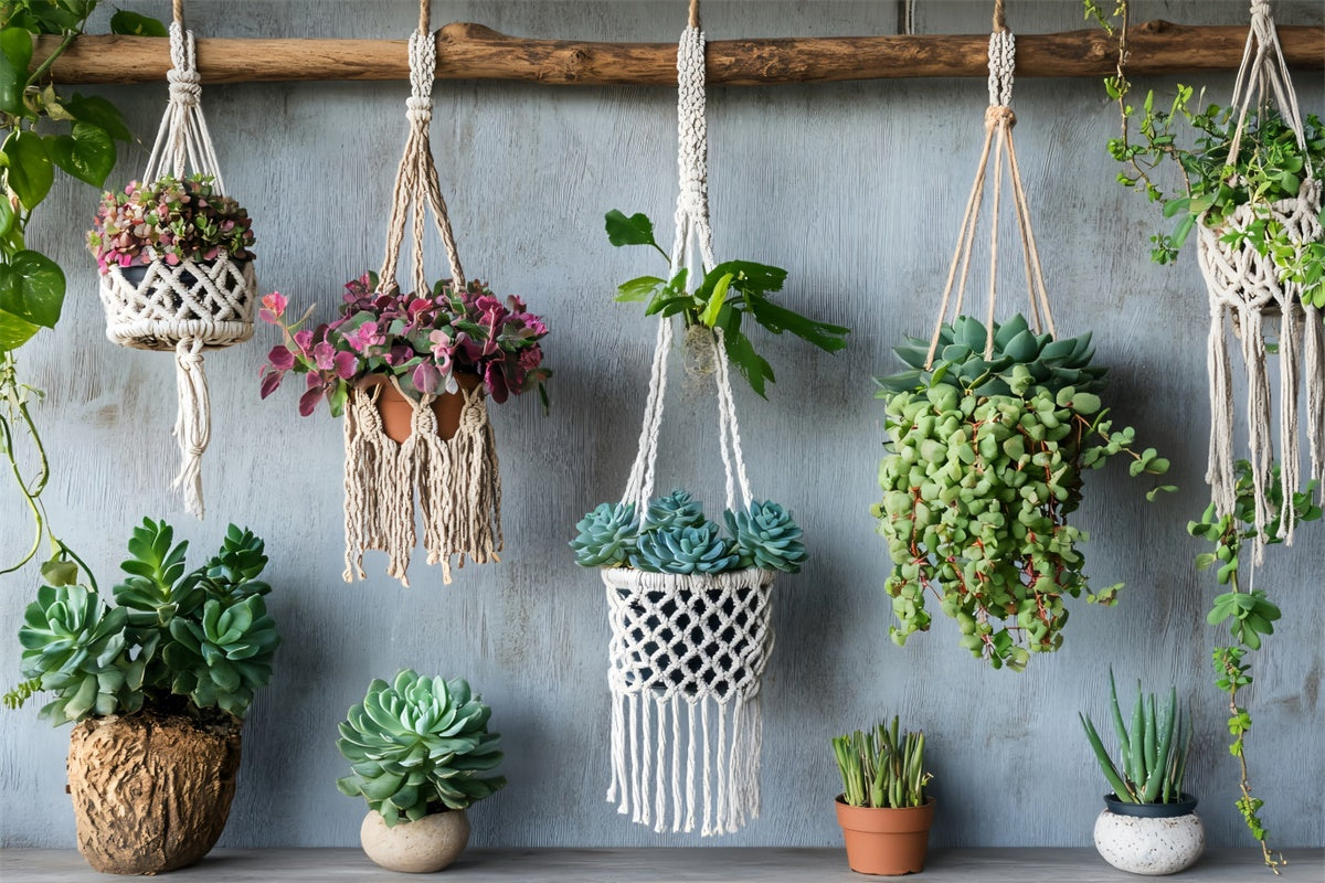 Boho Photography Backdrop Macrame Hanging Plant Backdrop GQ2-48