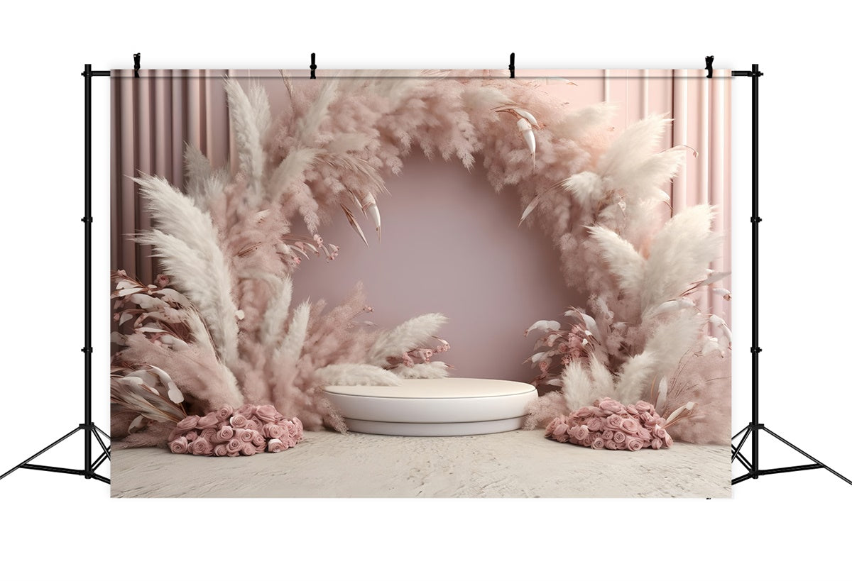 Boho Backdrops Elegant Pampas Arch Roses Backdrop GQ2-5