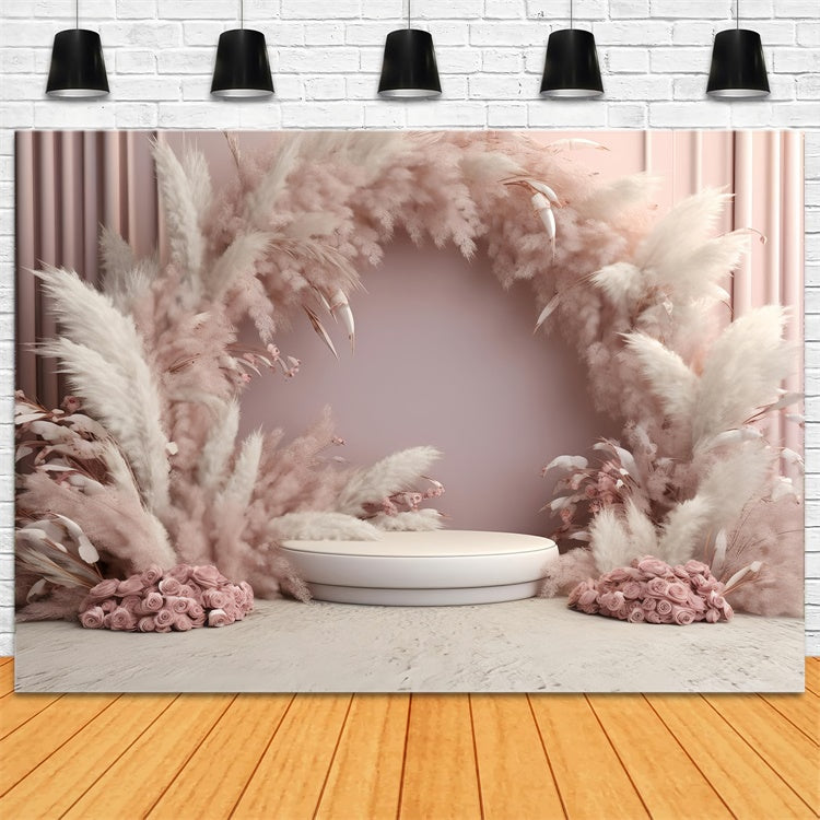 Boho Backdrops Elegant Pampas Arch Roses Backdrop GQ2-5