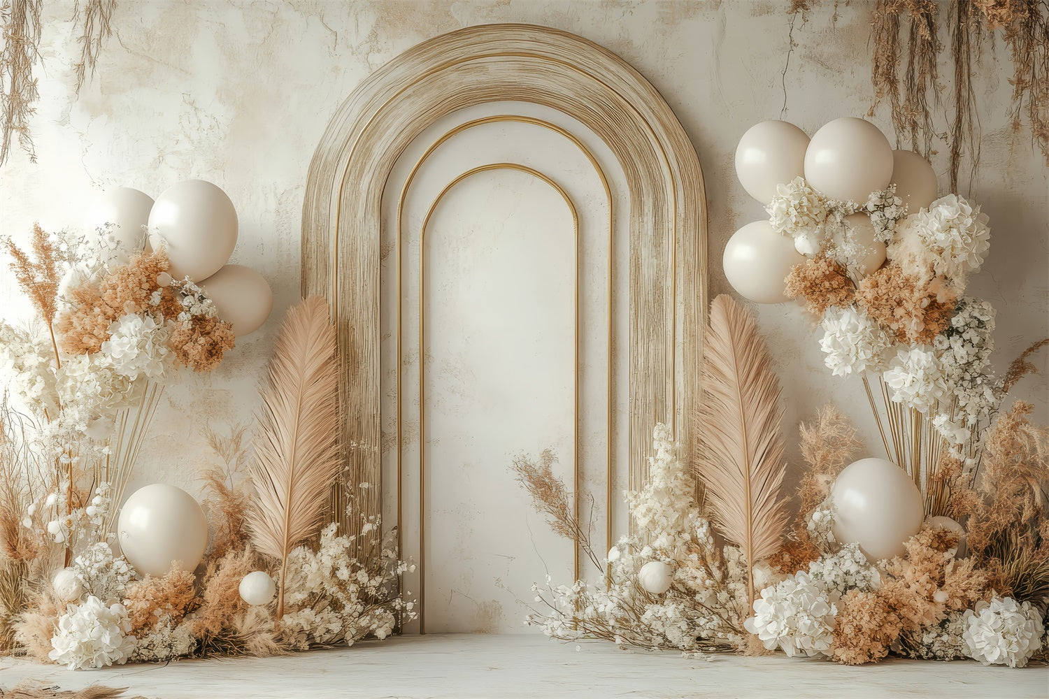 Boho Arch Backdrop Balloon Dried Flowers Backdrop GQ2-56