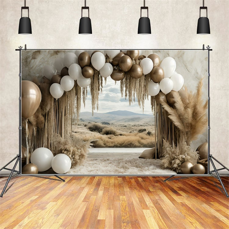 Boho Arch Backdrop Balloon Pampas Grass Backdrop GQ2-58