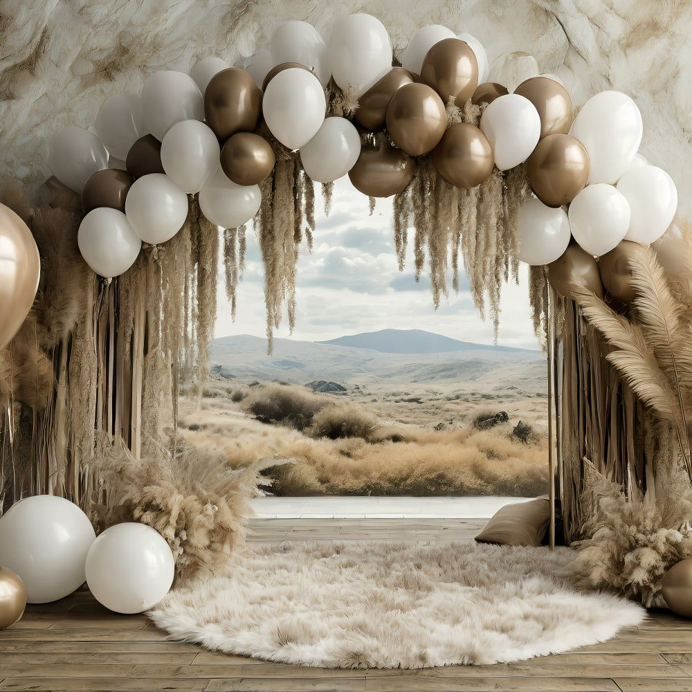 Boho Arch Backdrop Balloon Pampas Grass Backdrop GQ2-58