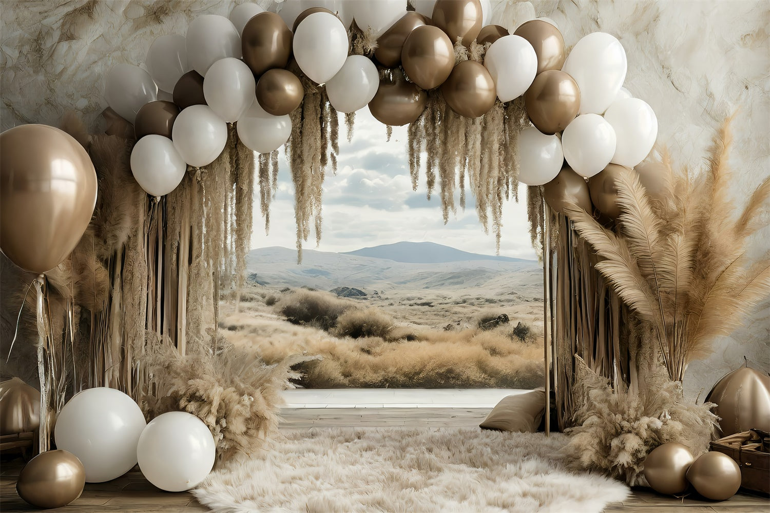 Boho Arch Backdrop Balloon Pampas Grass Backdrop GQ2-58