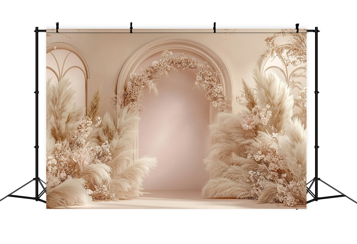 Boho Arch Backdrop Blush Floral Pampas Arrangement Backdrop GQ2-61