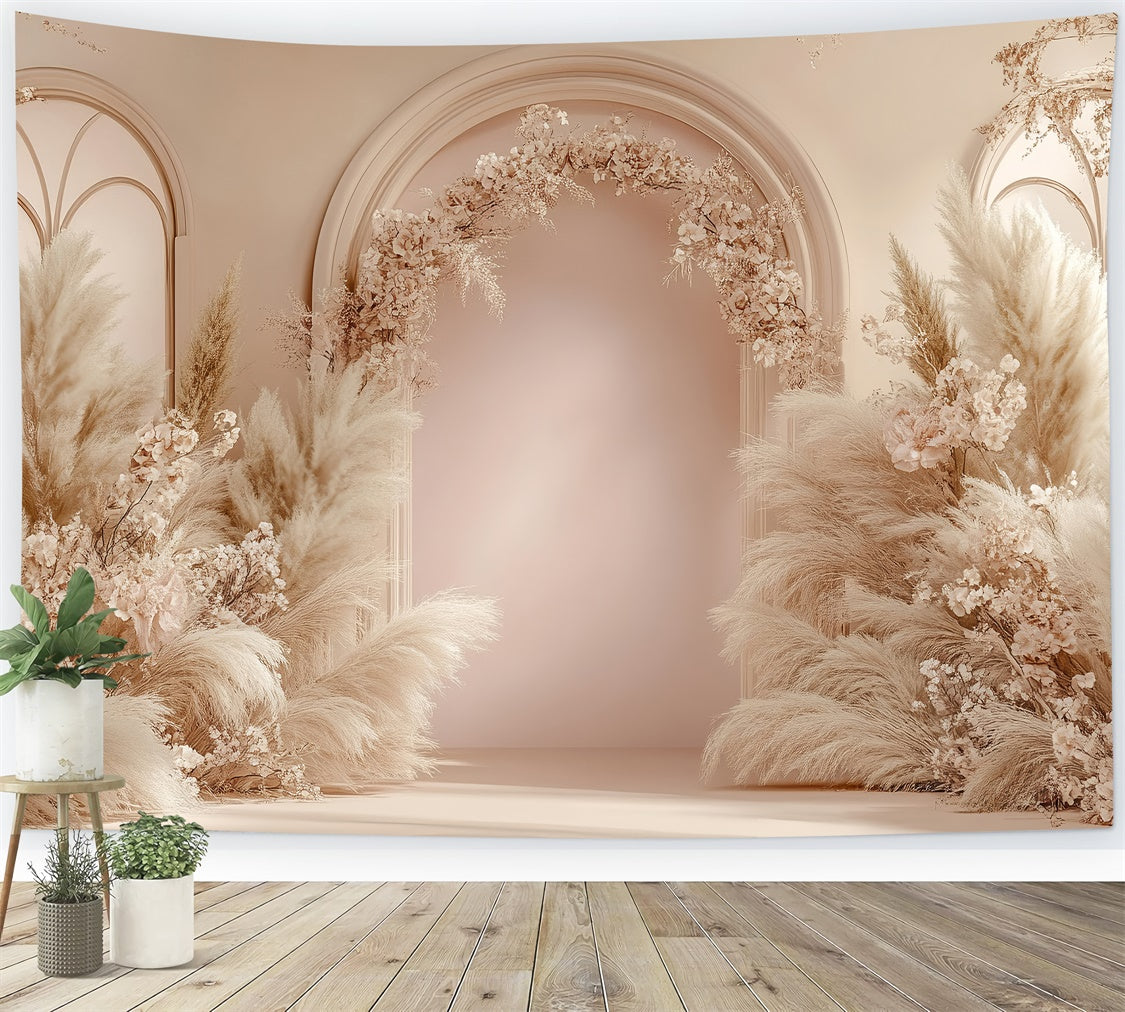 Boho Arch Backdrop Blush Floral Pampas Arrangement Backdrop GQ2-61