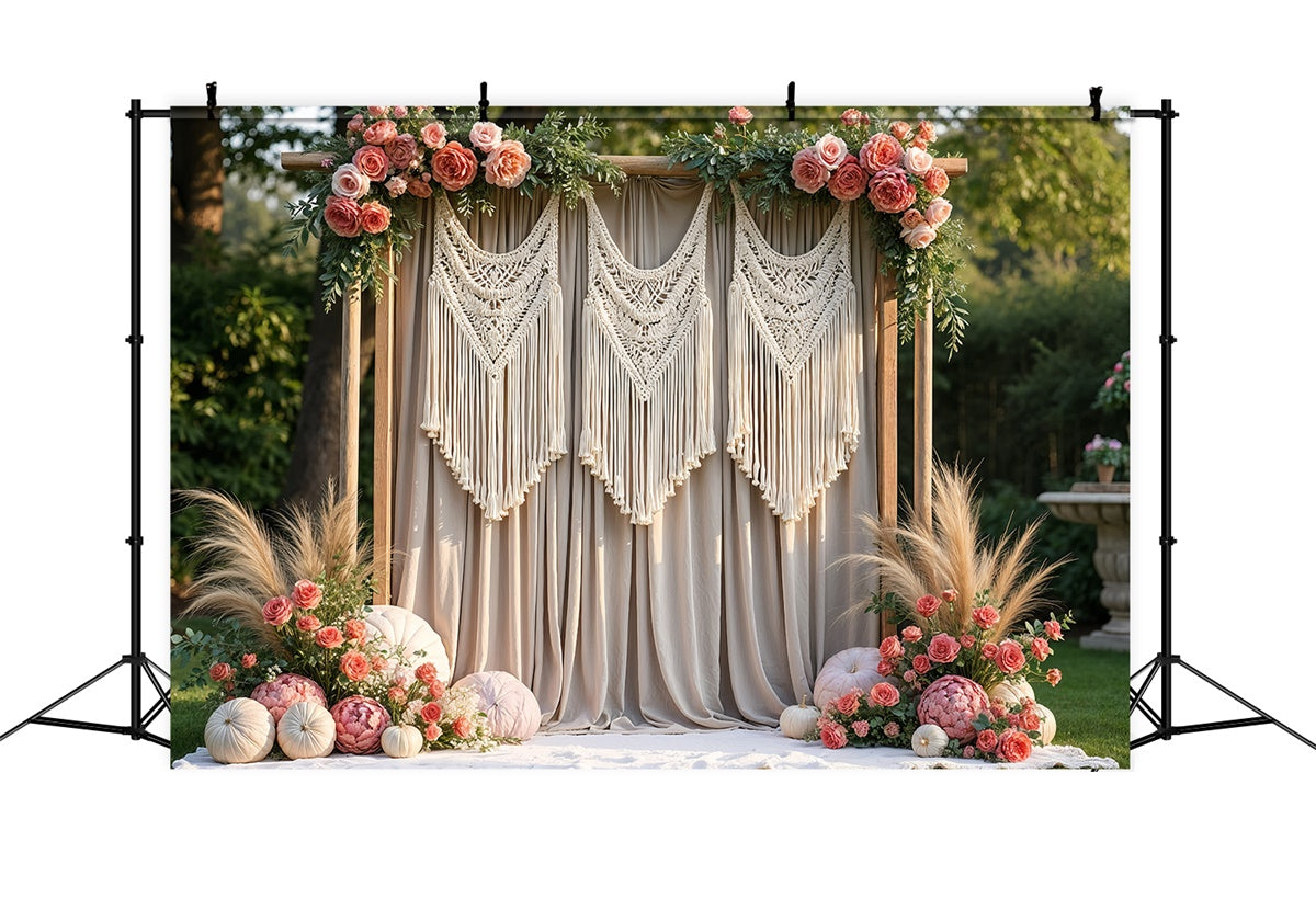 Boho Backdrop Macrame Curtain Floral Backdrop GQ2-63