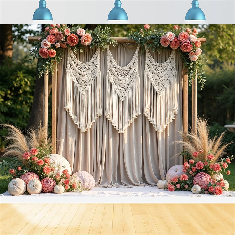 Boho Backdrop Macrame Curtain Floral Backdrop GQ2-63