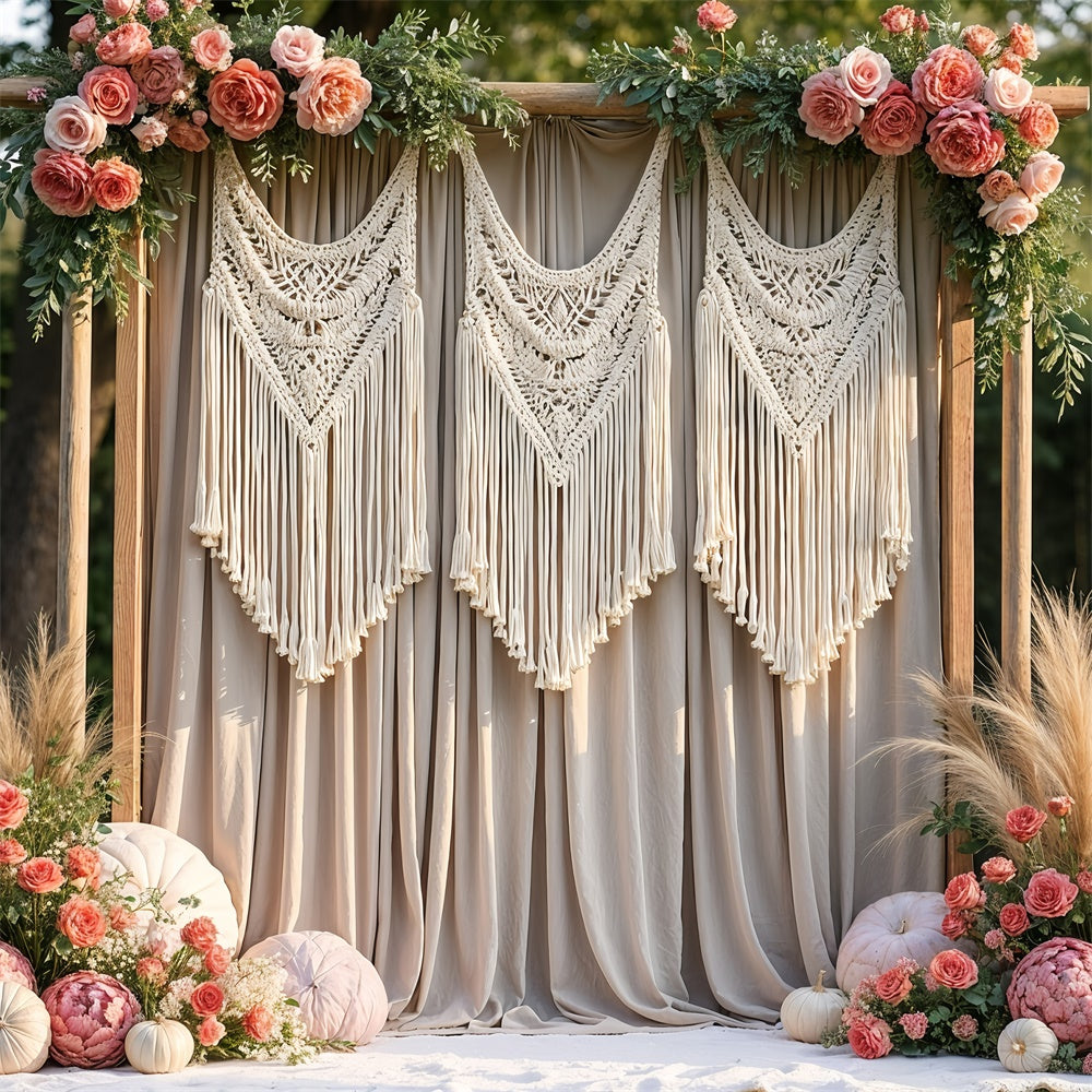 Boho Backdrop Macrame Curtain Floral Backdrop GQ2-63