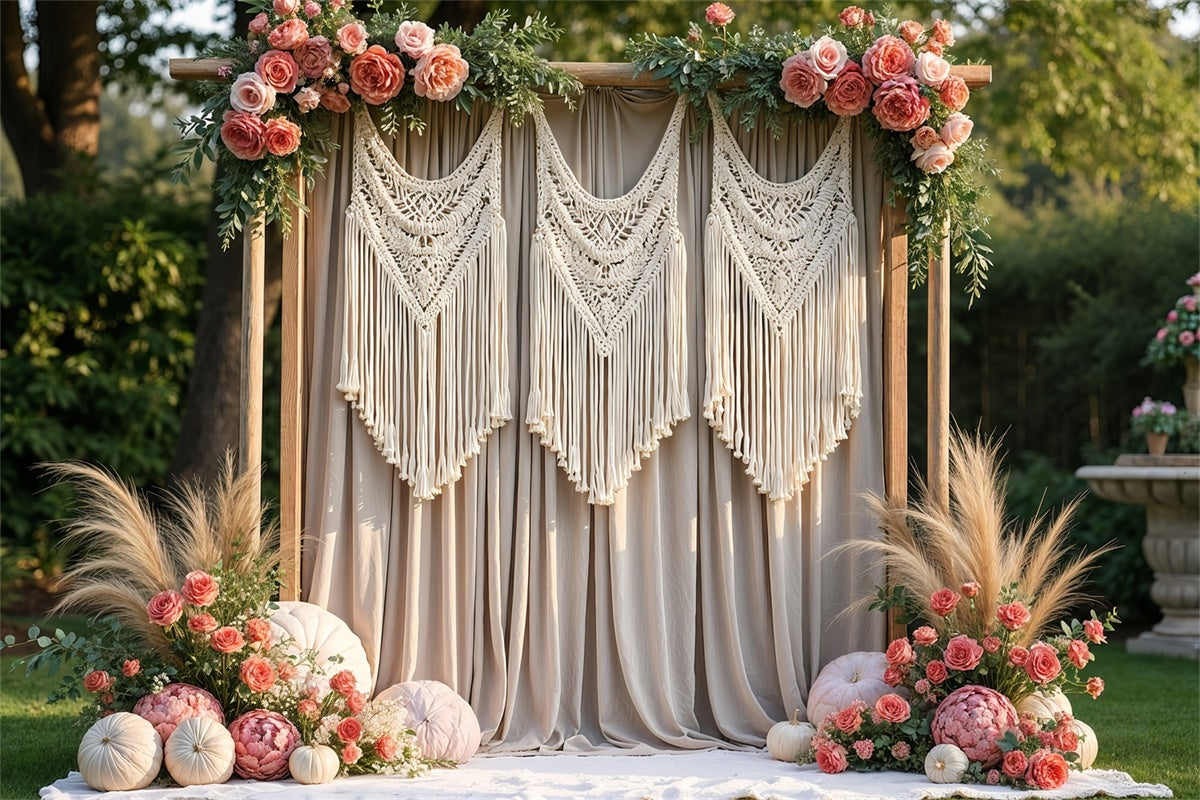 Boho Backdrop Macrame Curtain Floral Backdrop GQ2-63