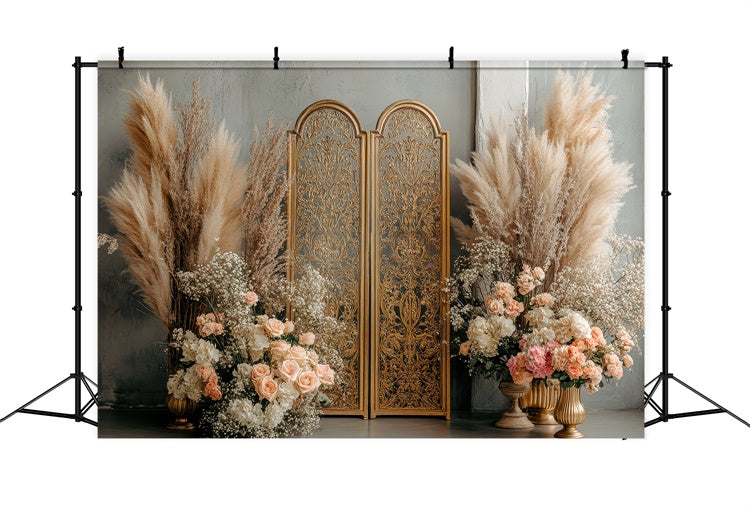 Bohemian Backdrop Gold Screen Floral Photography Backdrop GQ2-65