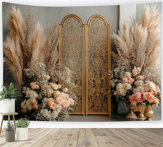 Bohemian Backdrop Gold Screen Floral Photography Backdrop GQ2-65