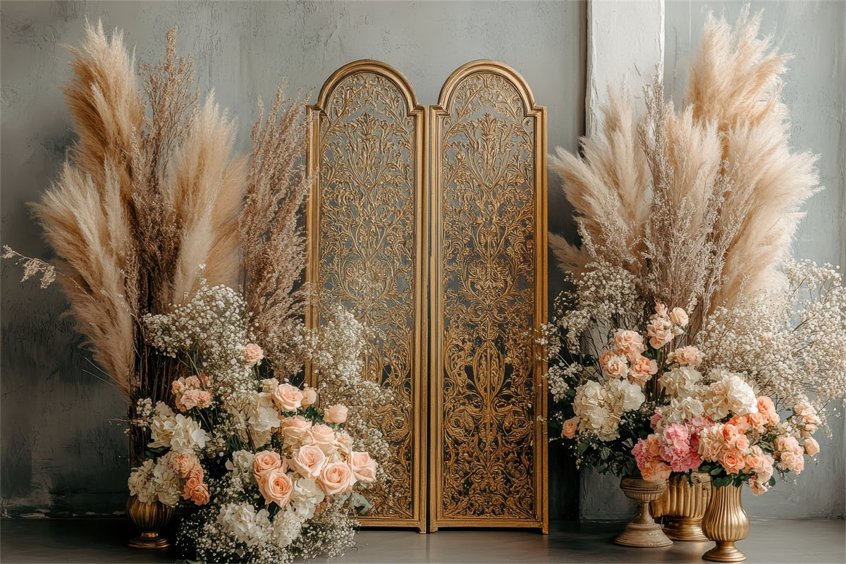 Bohemian Backdrop Gold Screen Floral Photography Backdrop GQ2-65