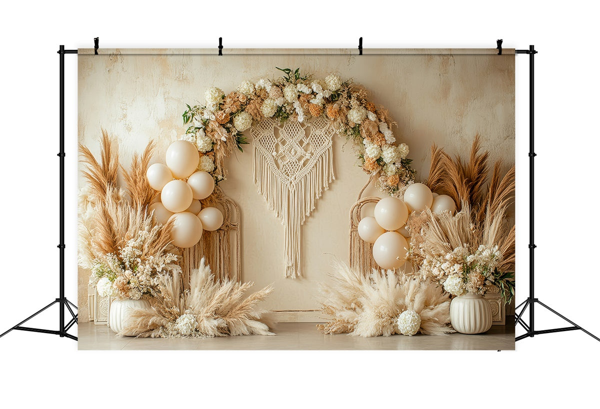 Boho Wedding Backdrop Macrame Florals Balloon Photography Backdrop GQ2-66