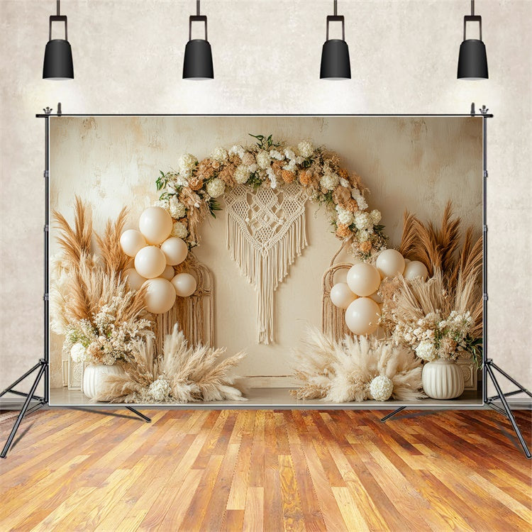 Boho Wedding Backdrop Macrame Florals Balloon Photography Backdrop GQ2-66