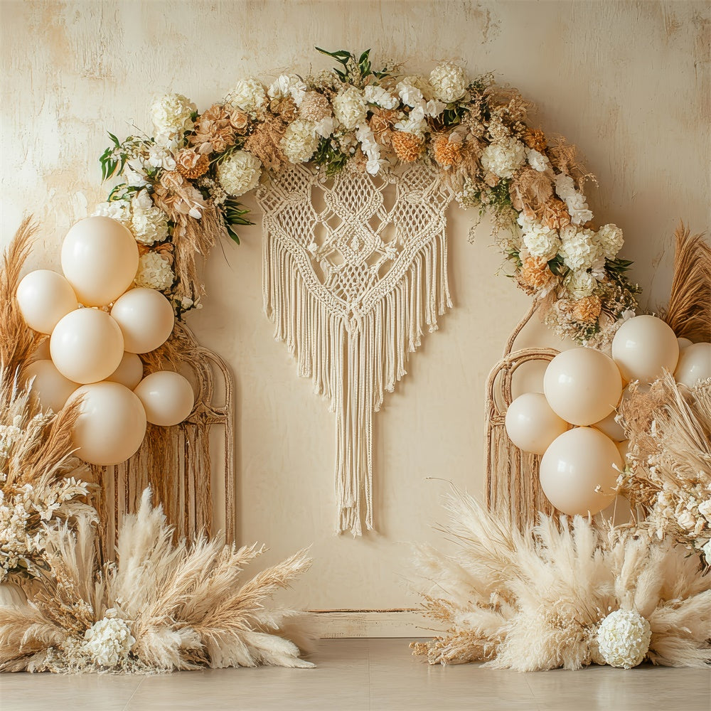 Boho Wedding Backdrop Macrame Florals Balloon Photography Backdrop GQ2-66