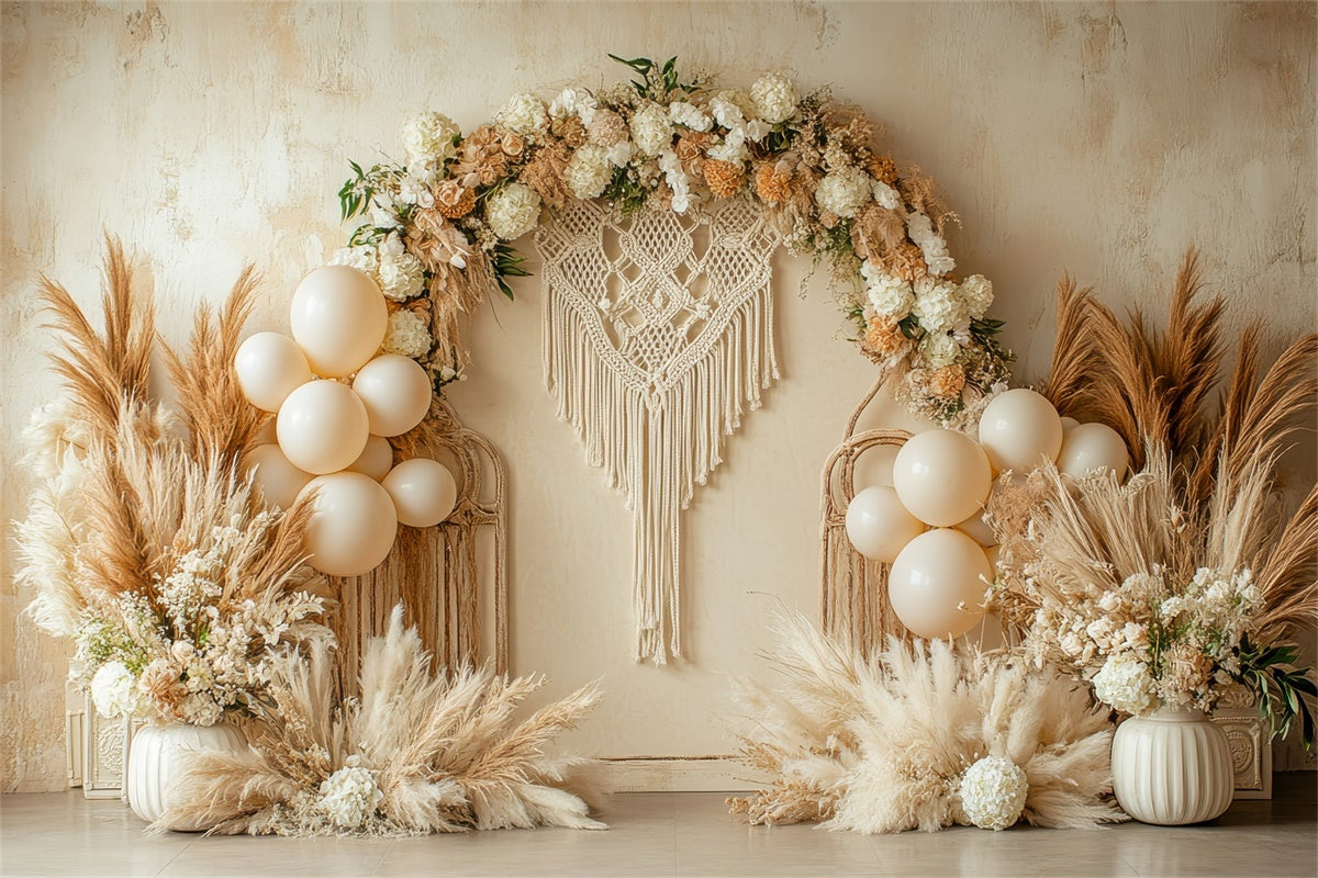 Boho Wedding Backdrop Macrame Florals Balloon Photography Backdrop GQ2-66