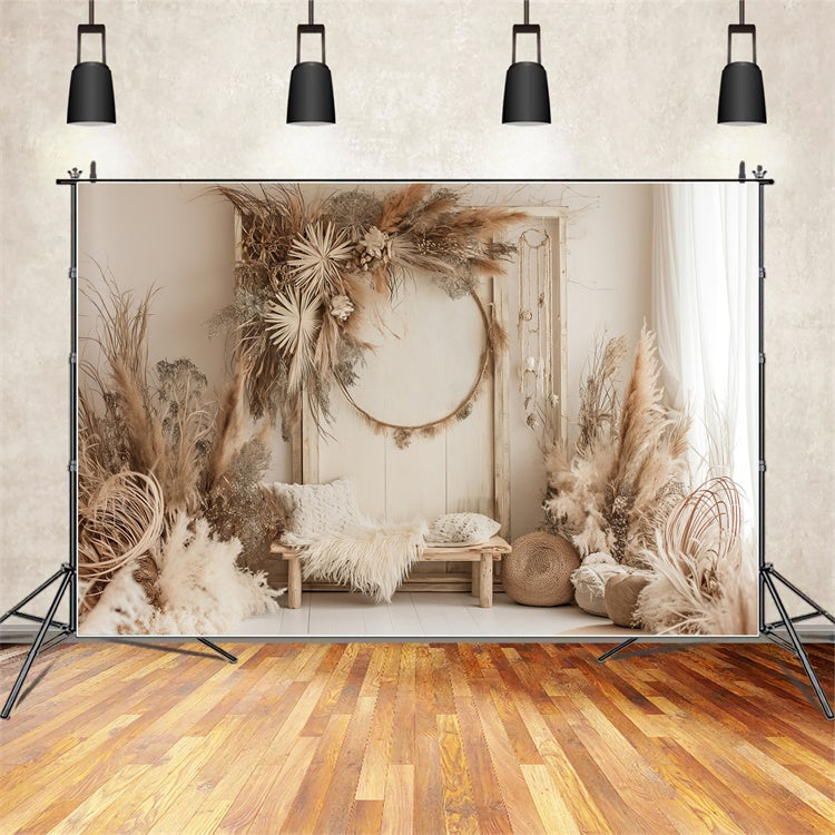 Boho Photography Backdrop Chic Pampas Dreamy Hoop Backdrop GQ2-7