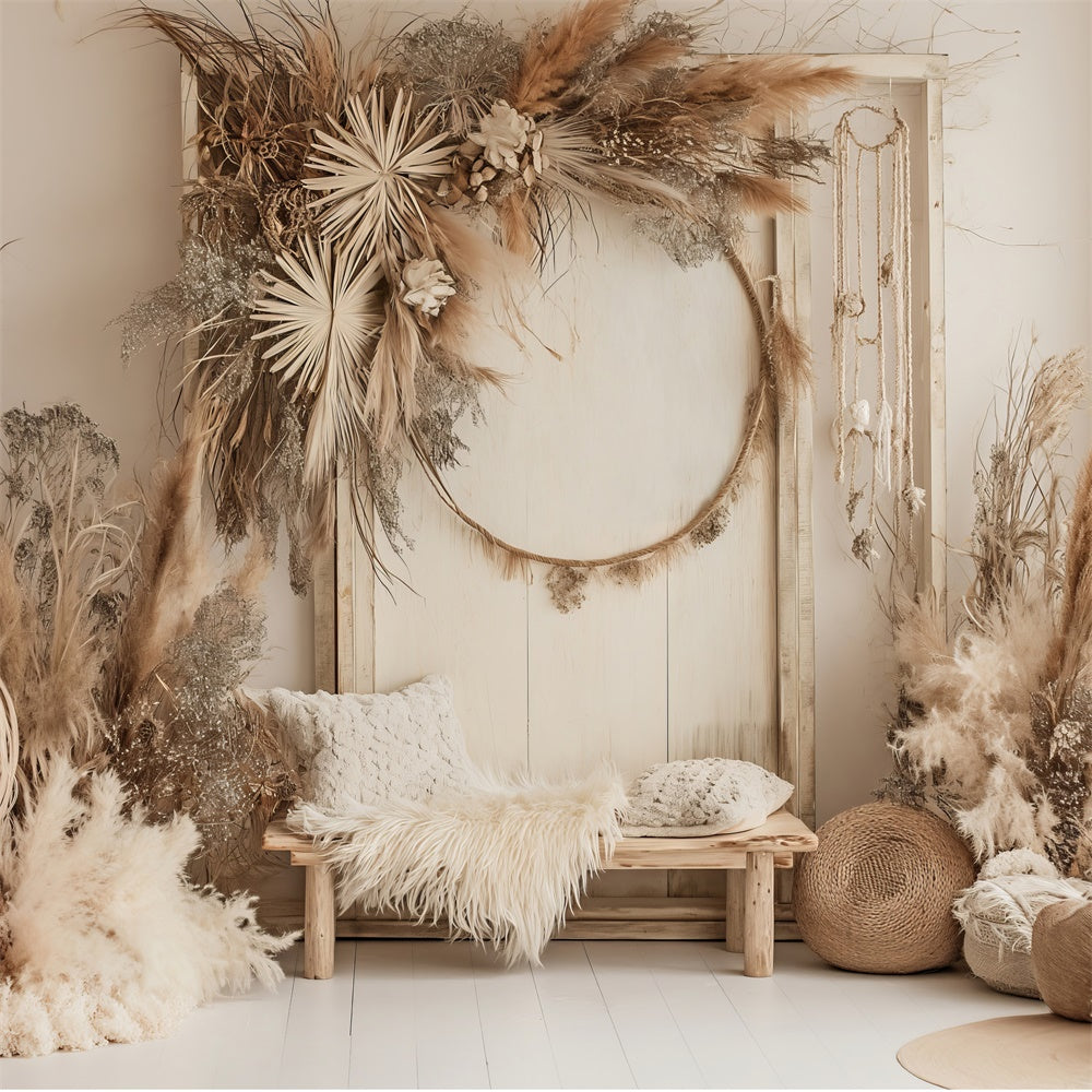 Boho Photography Backdrop Chic Pampas Dreamy Hoop Backdrop GQ2-7