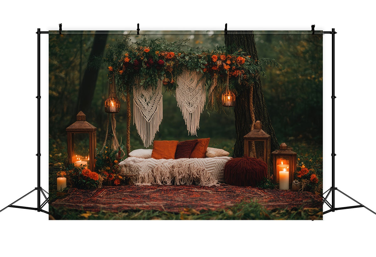 Boho Photography Backdrop Forest Retreat Macrame Lanterns Backdrop GQ2-71